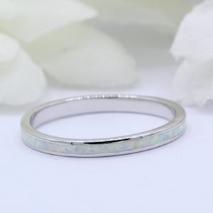 Full Eternity Lab White Opal Solitaire Band Promise Ring Vintage Ring Solid 925 Sterling Silver Choose Your Band Color