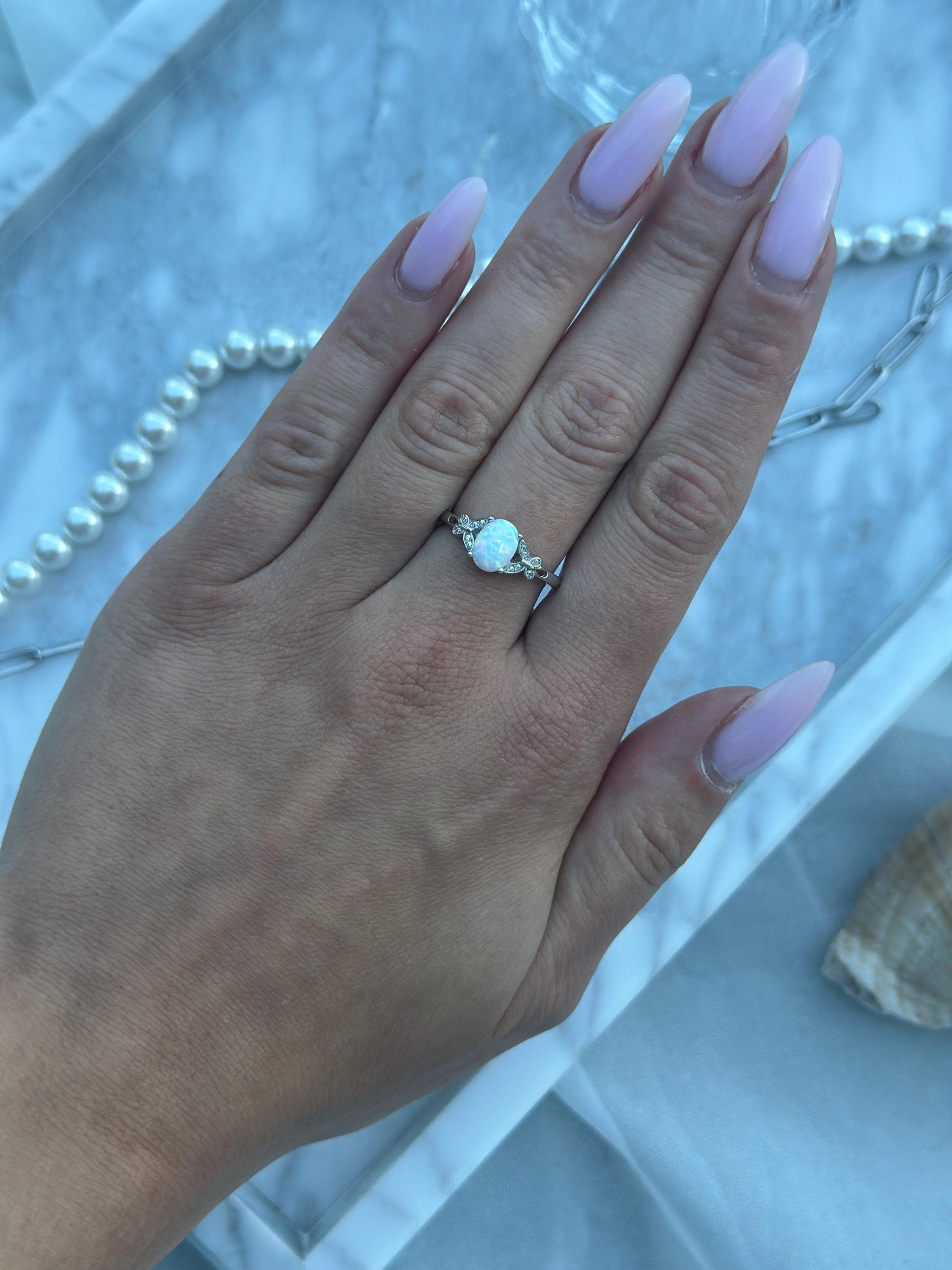 Opalring S925 – Anello In Argento Sterling Con Opale Bianco Ovale, Misura 8, Per Fidanzamento E Matrimonio