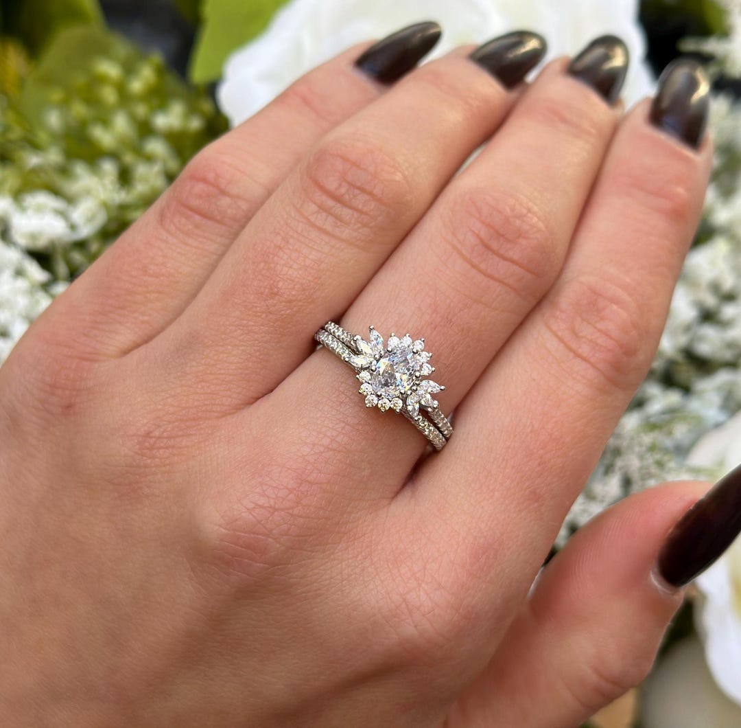 Art Deco Style Sterling Silver CZ Wedding Ring Set - Etsy