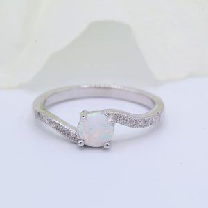 Solitaire Accent Round Lab White Opal Round Diamond CZ Accent Wedding Engagement Ring 925 Sterling Silver Choose Your Stone Swirl