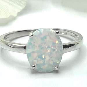 Solitaire Oval Lab White Opal Wedding Engagement Art Deco Ring Solid 925 Stamped Band 925 Sterling Silver