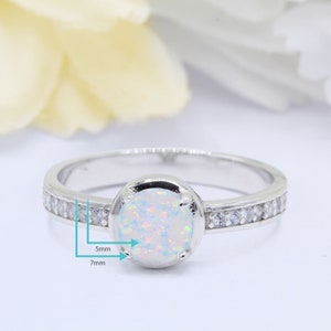 Art Deco Lab Opal Engagement Ring: CZ Sterling Silver Wedding Band