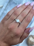 Vintage Art Deco Oval Lab White Opal Halo Wedding Engagement Bridal Ring Round Diamond CZ Accent 925 Sterling Silver