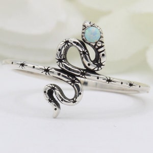 13mm Snake Lab White Opal Oxidized Celtic Snake Wedding Bridal Engagement Snake Shape Ring Solid 925 Sterling Silver