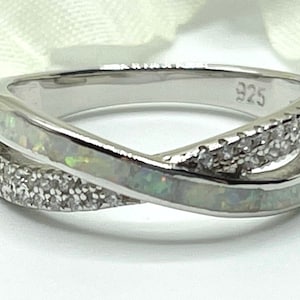 Infinity Crisscross Ring Lab White Opal Unique Promise Ring Vintage Ring Solid 925 Sterling Silver Choose Your Stone