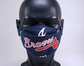 Atlanta Baseball Face Mask, Sports, 100 Cotton, Reusable, Washable, Hand Made in USA, In stock and ready to ship