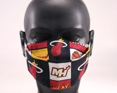 Miami Basketball Face Mask, Sports, Florida, 100 Cotton, Reusable, Washable, Hand Made in USA, In stock and ready to ship