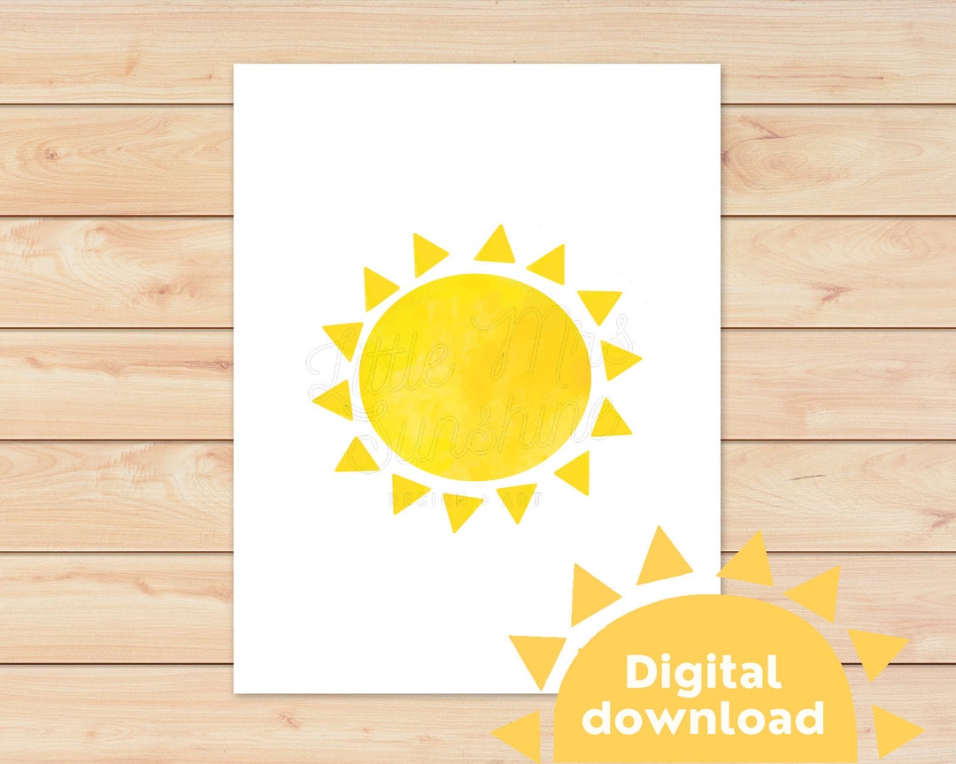 Yellow Sun Wall Art Printable Watercolor Sun Poster Cute Cheerful Sun