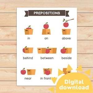 Prepositions | Preposition words | Parts of Speech | homeschool decor | Prepositional words for kindergarten| Learning printable | Preschool