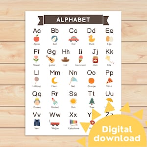 Alphabet Vorlage für Kinder im Kindergarten und Vorschulalter | Alphabet-Poster | Alphabet lernen | Fleißiger Buchbinder | Schuldekor | Druckbar