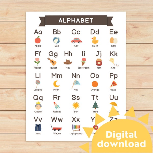 Alphabet chart for kindergartener and preschooler | Alphabet poster | Alphabet Learning | Busy Book Binder | homeschool decor | Printable