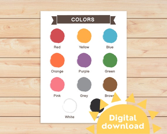 Poster di colori per bambini / nome dei colori / elenco dei colori / scuola  materna inglese / homeschool decor stampabili / educazione domestica /  sussidi didattici -  Italia