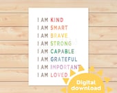 Rainbow Daily Affirmations Poster | Kids Room Decor (Digital Download)