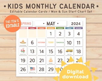 Calendário Mensal Infantil Editável | Atividade para Educação Domiciliar (Download Digital)