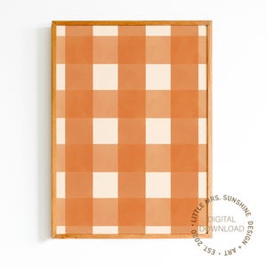 Warmes Orange Kariertes Wandbild | Herbst Dekor | Halloween Dekoration Kinderzimmer | Niedliches Kariertes Muster Poster | Herbst Kunstwerk