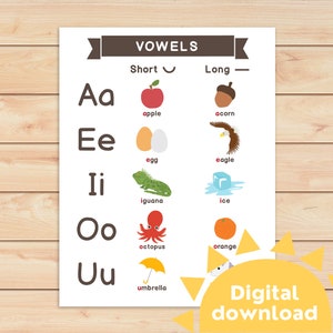 Tabla de vocales Aprender las vocales Alfabeto Cuaderno de actividades Fonética para jardín de infantes Actividad preescolar para educación en el hogar Imprimible DESCARGA INMEDIATA