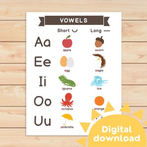 Vowels Chart Learning Vowels Alphabet Busy Book Binder Kindergarten Phonics Preschool Homeschool Activity Printable INSTANT DOWNLOAD