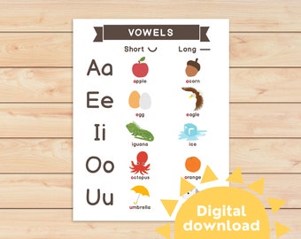 Vowels Chart Learning Vowels Alphabet Busy Book Binder Kindergarten Phonics Preschool Homeschool Activity Printable INSTANT DOWNLOAD