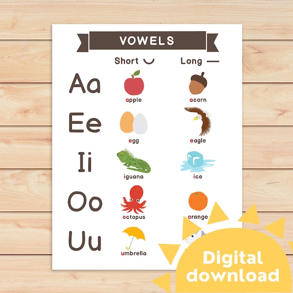 Vowels Chart Learning Vowels Alphabet Busy Book Binder Kindergarten Phonics Preschool Homeschool Activity Printable INSTANT DOWNLOAD