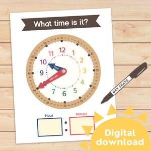 Orologio per imparare a leggere l&#39;ora stampabile / Impara a leggere l&#39;ora per la scuola materna / Gioco per leggere l&#39;ora per la scuola materna / Scuola domestica / Apprendimento precoce stampabile