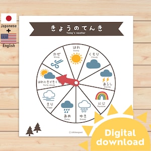 Japanese Weather Wheel for Kids | Weather Name | learning Weather in Japanese | Bilingual education | Homeschool printable | Classroom decor