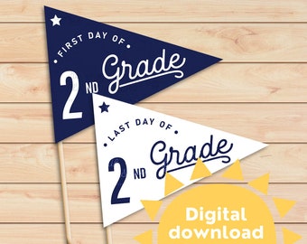 Printable First and Last Day of 2nd Grade Pennant | First Day and Last Day of 2nd Grade flag | Back to School Sign | Digital flag template