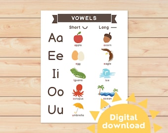 Vowels Chart for Kids, Homeschool Learning (Digital Download)