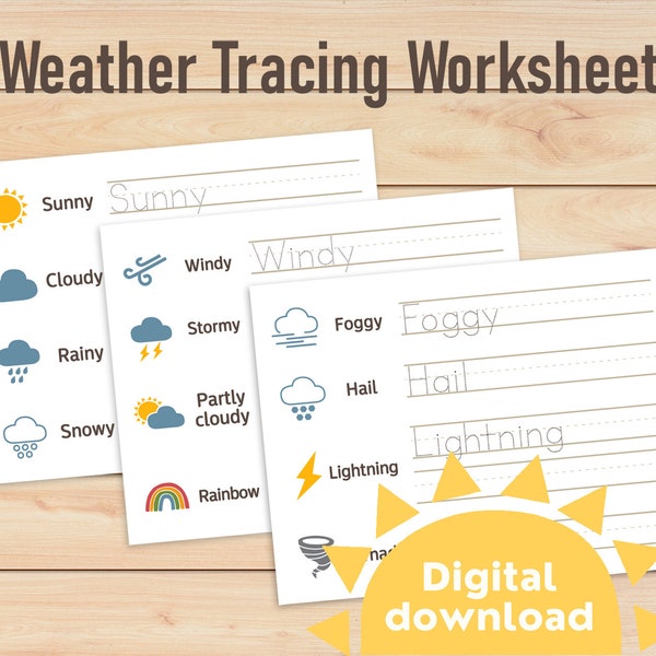 Weather tracing worksheet | Weather worksheet | weather activities | Montessori weather printable | learning weather | Writing practice