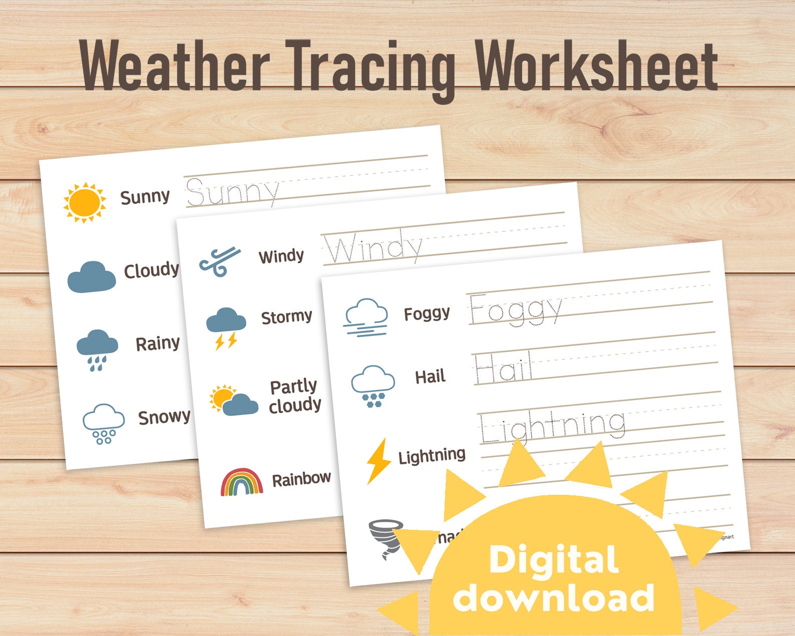 weather tracing worksheet weather worksheet weather etsy