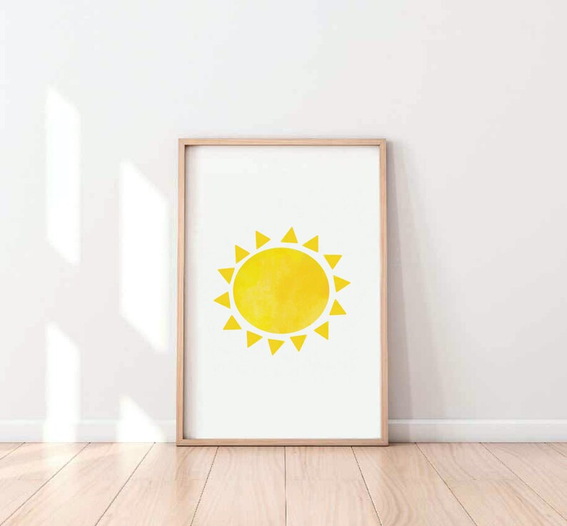 Yellow Sun Wall Art Printable Watercolor Sun Poster Cute Cheerful Sun