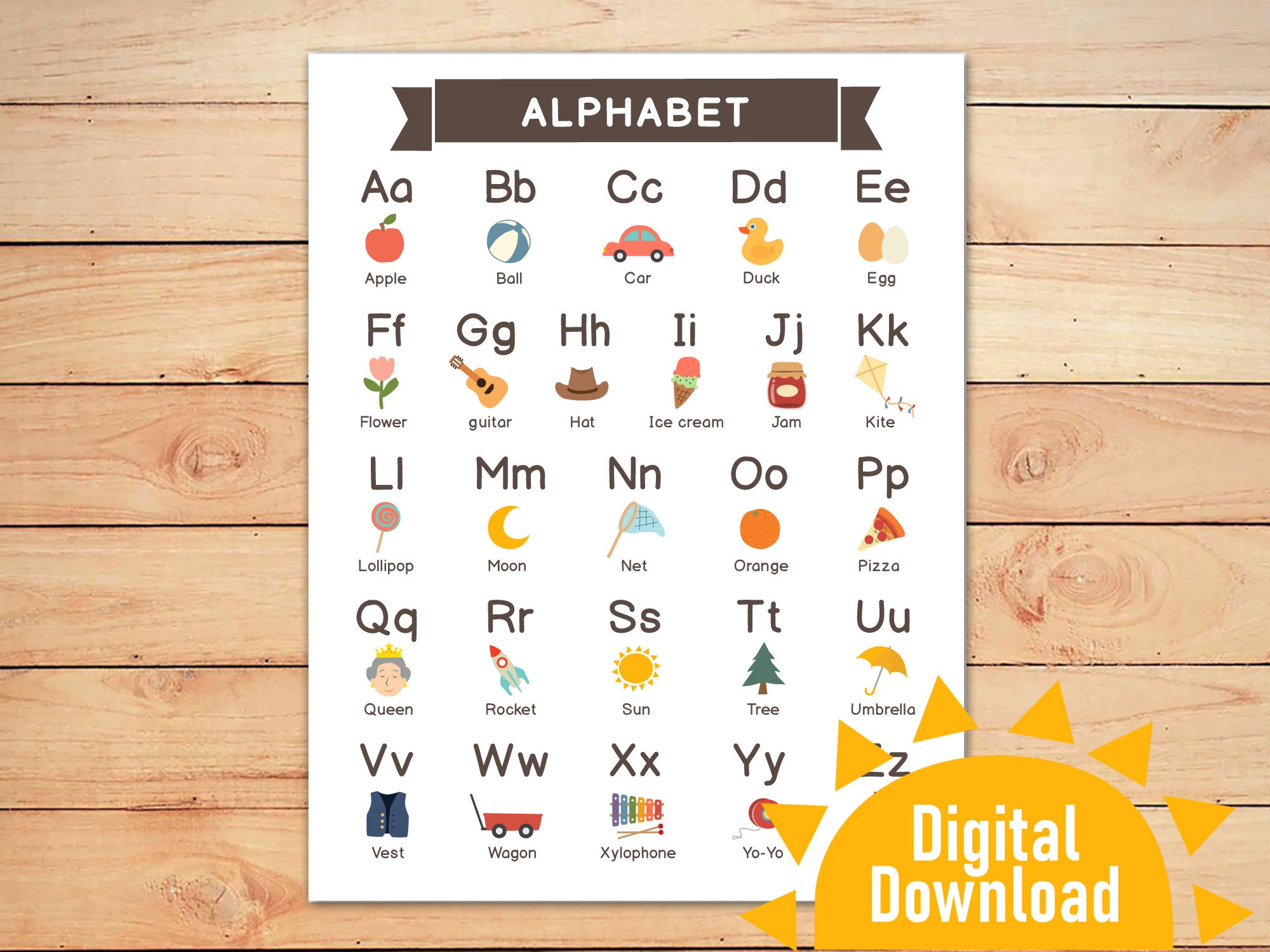 Alphabet chart for kindergartener and preschooler Alphabet | Etsy