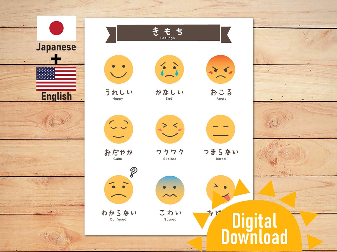 Japanese & English feelings chart for kids Feelings Emotions Etsy