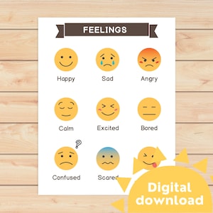 Feelings chart for kids | Feelings Emotions poster for kids | Emotions chart | List of emotions | My feelings | Fun mindfulness exercises