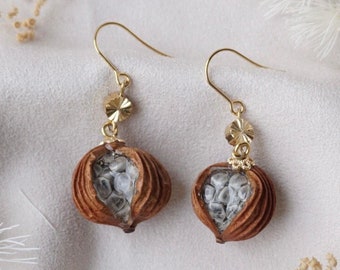 Galangal Seed Drop Earrings: Real Seed Botanical Jewelry