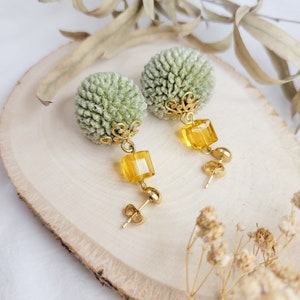 Craspedia earring-real flower earring botanical earrings image 2