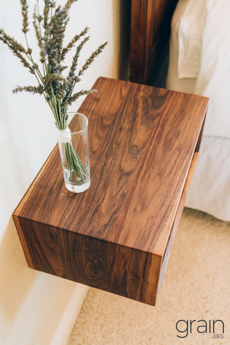 Solid Walnut Floating Nightstand / Bedside Table Etsy