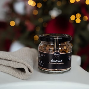 Presentset med bibröd och grå linneduk - Naturlig gåva med noll avfall | 100 g Perga i glasburk