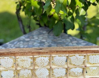 Raw Mini Honeycombs Of Spring Flowers In Wooden Frame | Pure Mini Natural Honey Comb | Unpasteurized Unfiltered Unheated Bee Products