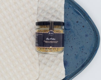 Set of 2024 Fresh Bee Pollen in Glass Jar and Linen Waffle Napkin | Natural Bee Pollen and Undyed Softened Linen Fabric Dishcloth Set