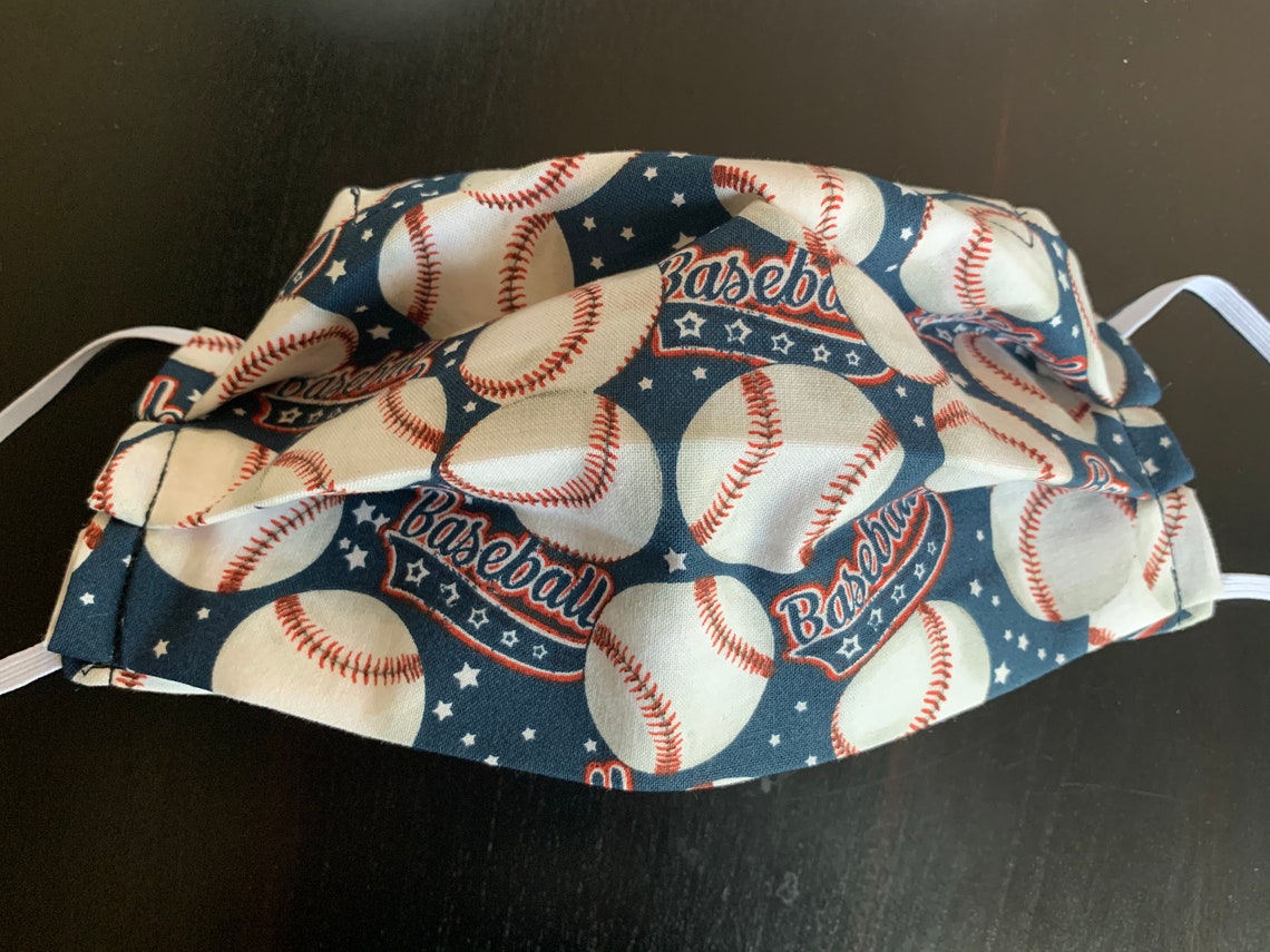 Baseball Print Face Mask Handmade from 100 Cotton Fabric Etsy