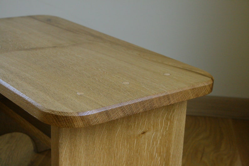 Oak stool made by hand tools only, step stool, solid wood, massive oak image 3