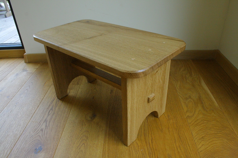 Oak stool made by hand tools only, step stool, solid wood, massive oak image 1