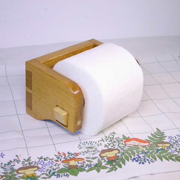 Oak toilet paper roll holder Nr.15, wall mounted without screw, natural wood, simple roll mount