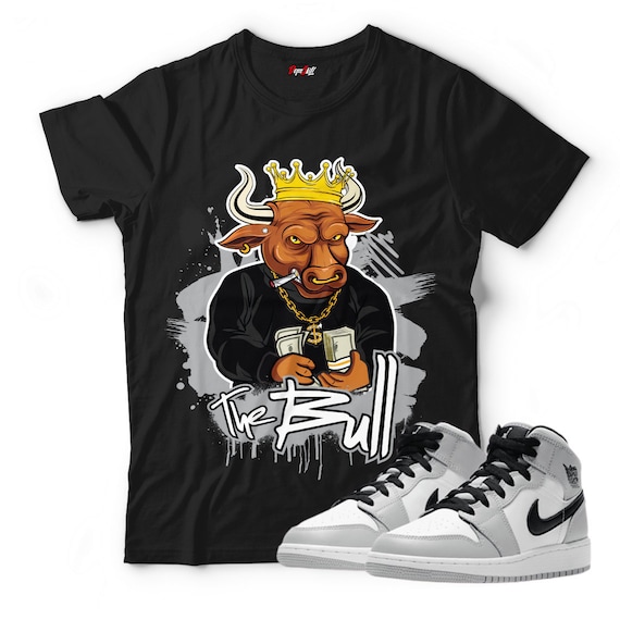 The Bull Unisex Tshirt Match Jordan 1 Mid Light Smoke Grey