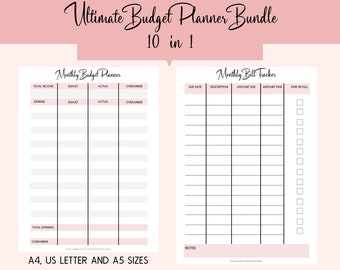 Ultimate Budget Planner Bundle, Monthly Budget, Grocery and Bill Trackers, 10 in 1