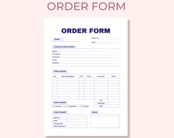 Small Business Order Form, Order Form Printable, Business Order Form for Goodnotes, Planner Insert A4, US, Classic and Mini Planner Sizes