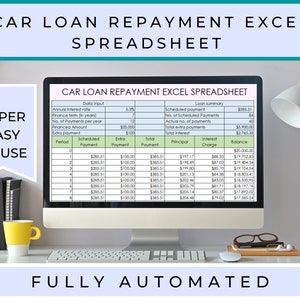 Car Loan Amortization Excel | Auto Loan Repayment Tracker | Editable Spreadsheet | Monthly Payment Calculator | Fully Automated Sheet