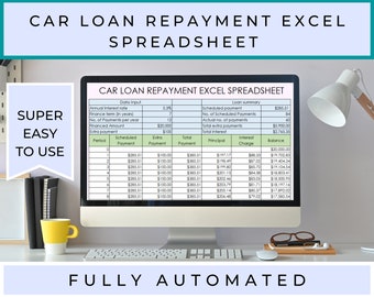 Car Loan Repayment Excel Spreadsheet  Auto Loan Calculator | Amortization Schedule | Payment Tracker | Digital Download