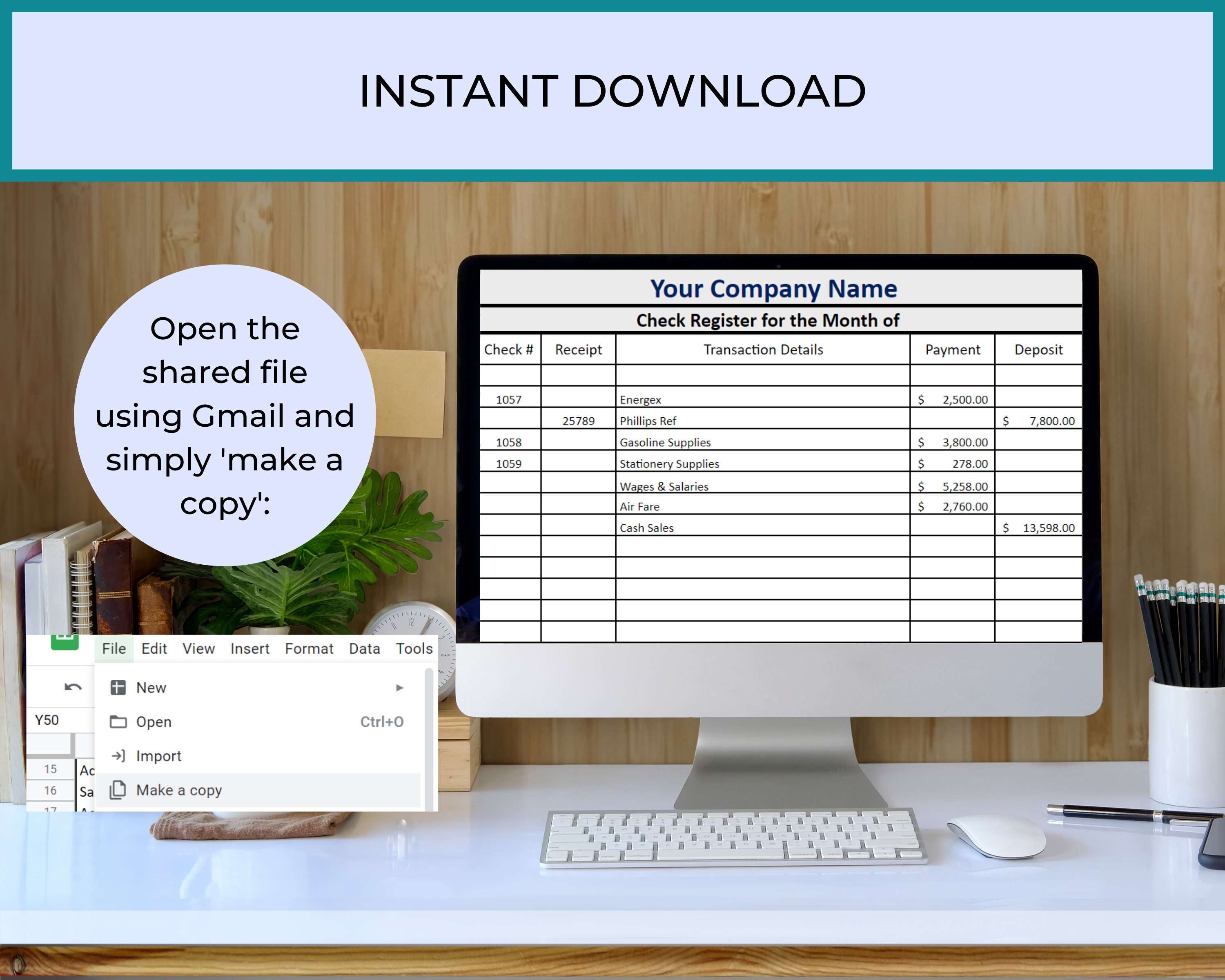 Checkbook Register Google Sheet Template Editable Check - Etsy