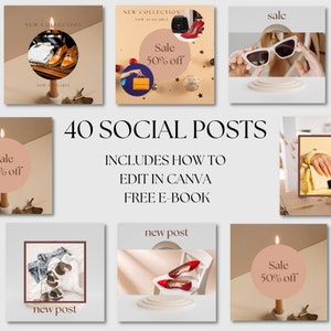 Boho Instagram Post Templates: 40 Editable Canva Designs (Instant Download)